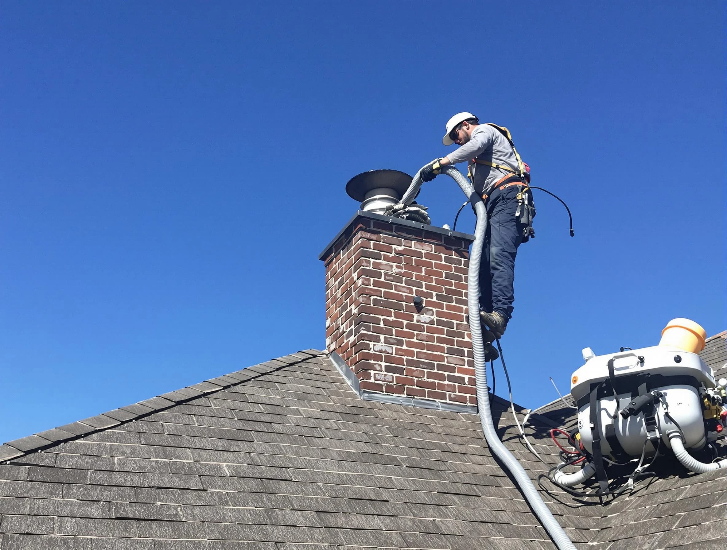 Dedicated West Windsor Chimney Sweep team member cleaning a chimney in West Windsor, NJ