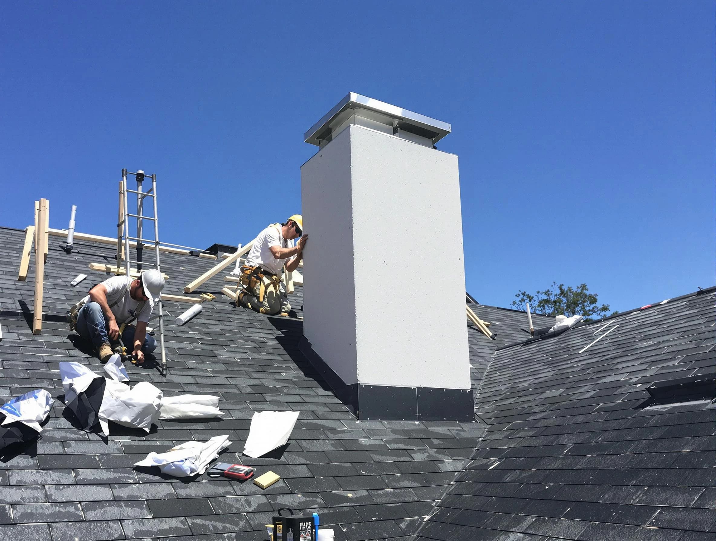 West Windsor Chimney Sweep crew installing a new chimney in West Windsor, NJ