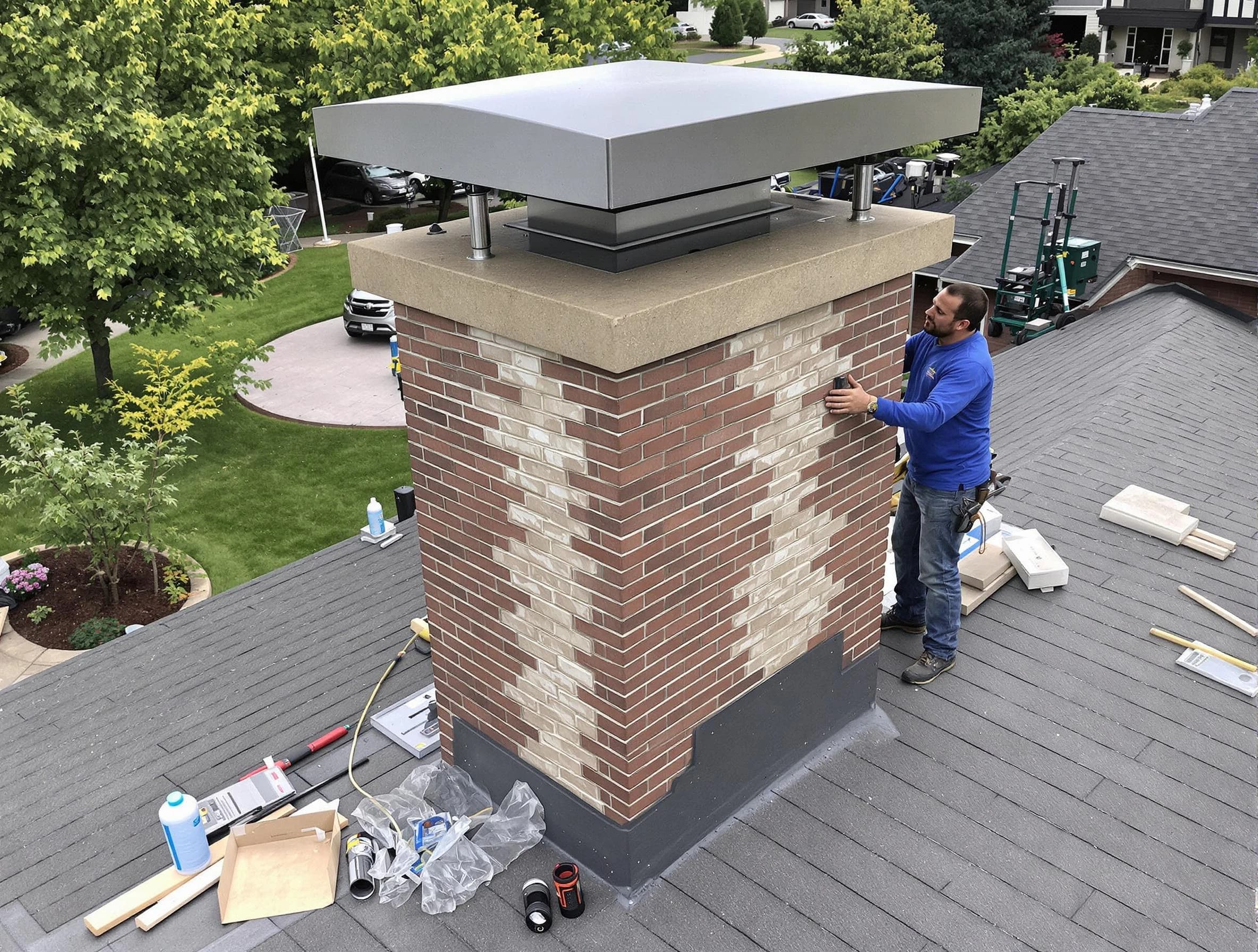 West Windsor Chimney Sweep team working on a custom chimney remodel in West Windsor, NJ