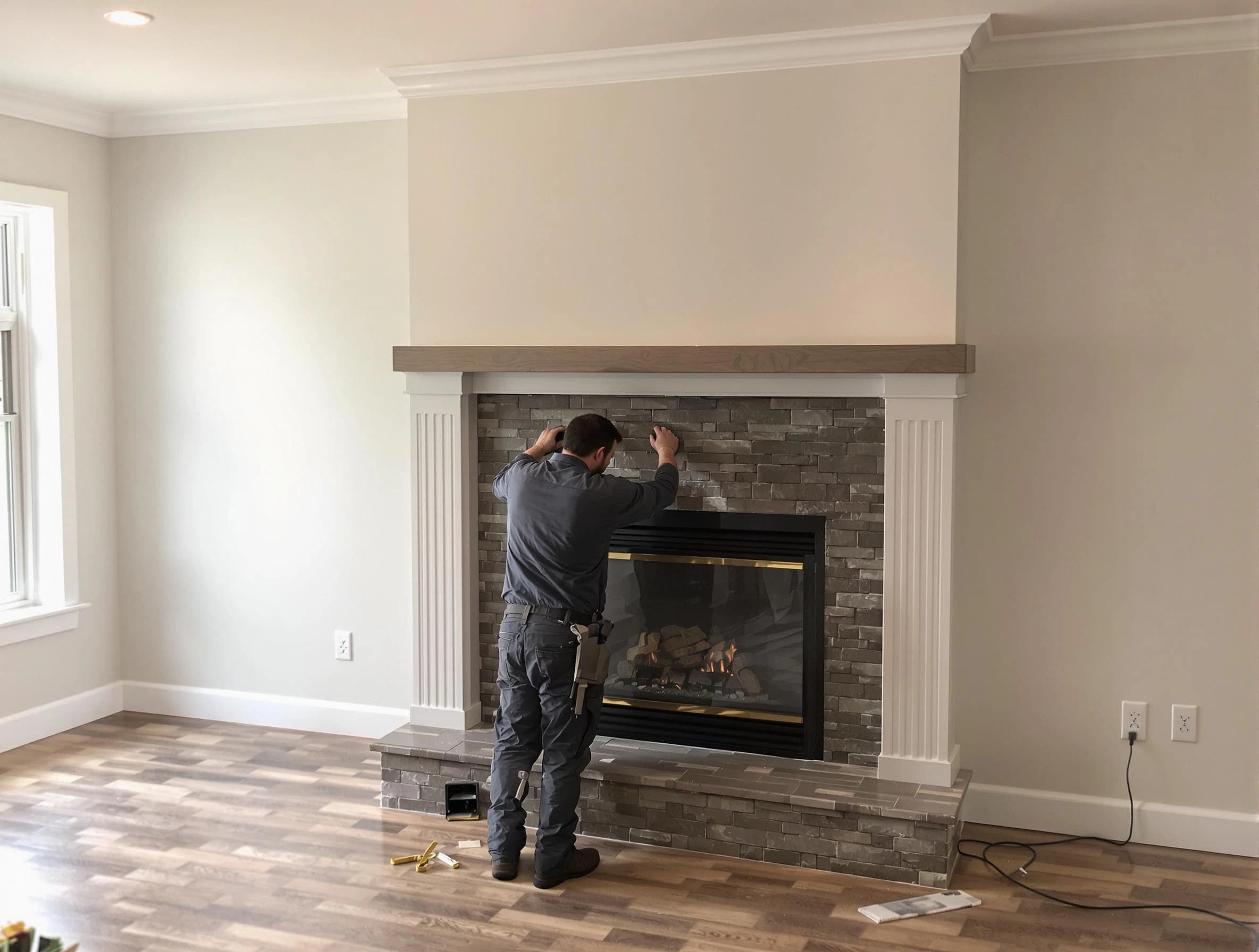 West Windsor Chimney Sweep finishing a custom fireplace install in West Windsor, NJ
