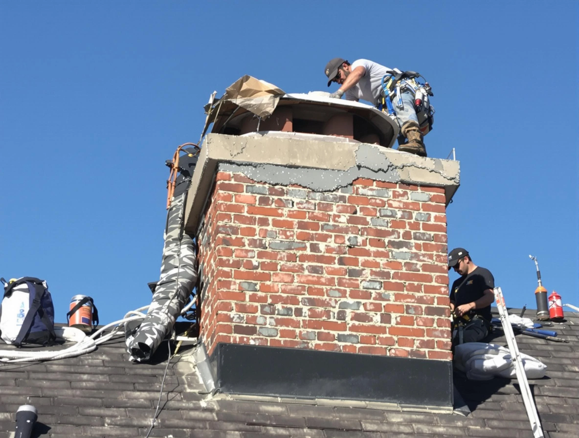 West Windsor Chimney Sweep installing a custom chimney crown in West Windsor, NJ