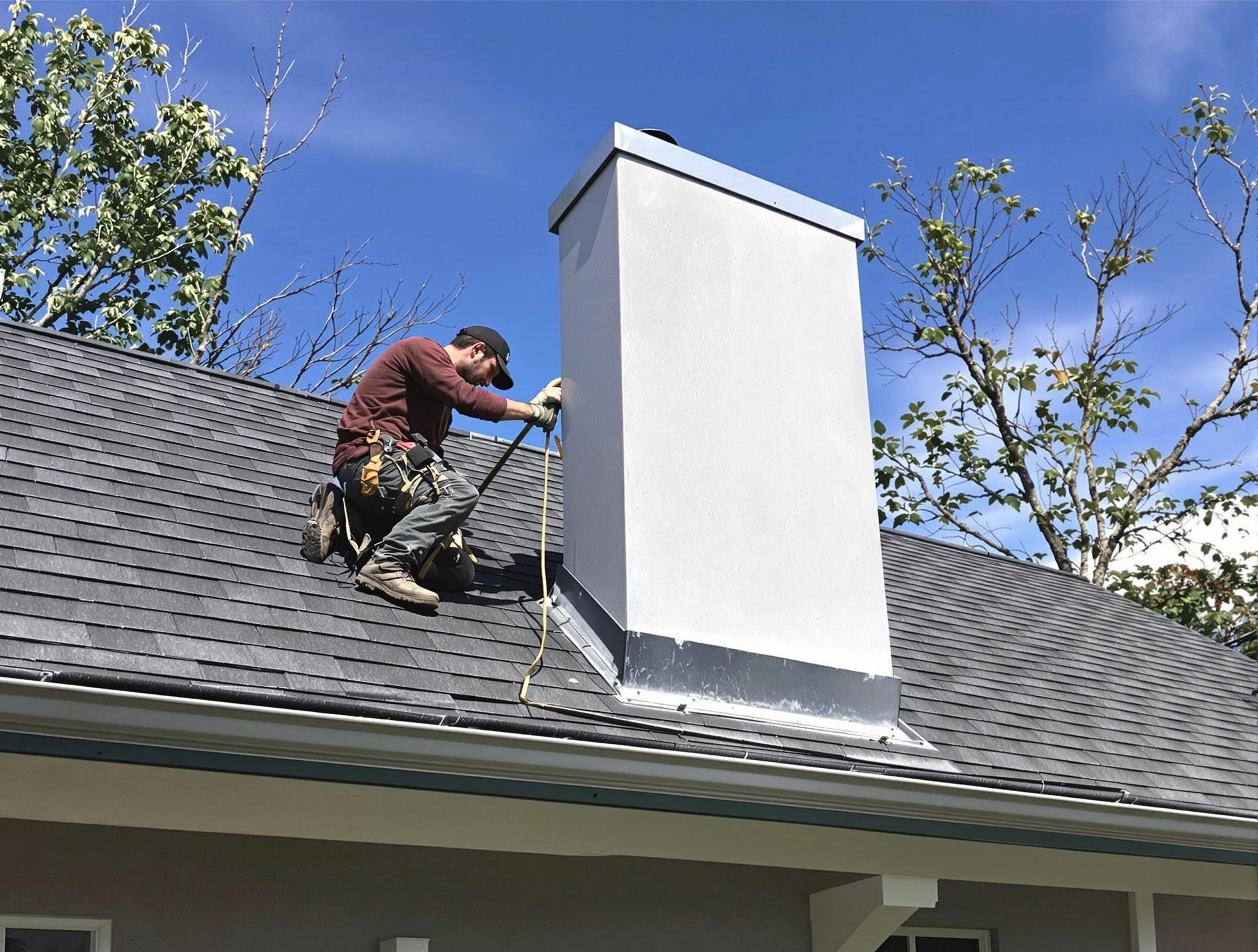 West Windsor Chimney Sweep team member finishing chimney construction in West Windsor, NJ